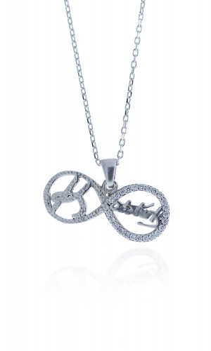 Atatürk İmzalı Sonsuzluk Model Zirkon Taşlı Gümüş Kolye