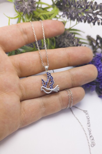 Güvercin Model Safir Gümüş Kolye