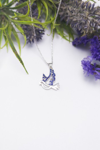 Güvercin Model Safir Gümüş Kolye