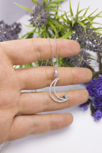 Hilal Ve Yıldız Zirkon Gümüş Kolye