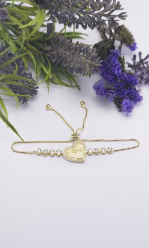 İsimli Kalp Tasarım Su Yolu Gümüş Bileklik