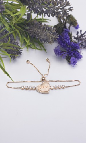 İsimli Kalp Tasarım Su Yolu Gümüş Bileklik