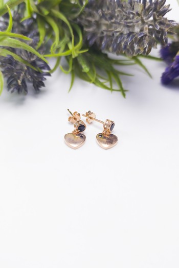 Kalp Tasarım Rose Gümüş Küpe