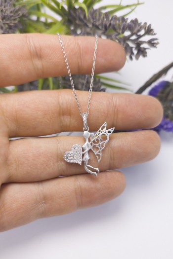 Kalp Taşıyıcsı Tasarım Zirkon Gümüş Kolye