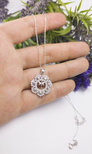 Kelebek Model Zirkon Gümüş Kolye