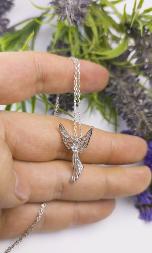 Melek Model Zirkon Gümüş Kolye