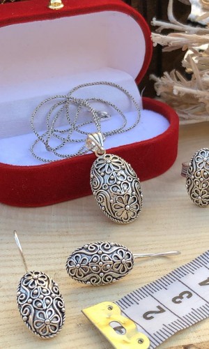 Midyat Yöresel İşleme Telkari Gümüş Üçlü Set Midyat Yöresel İşleme Telkari Gümüş Üçlü Set