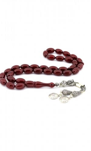 Osmanlı Benzetmesi Gümüş Püsküllü Sıkma Kehribar Tesbih