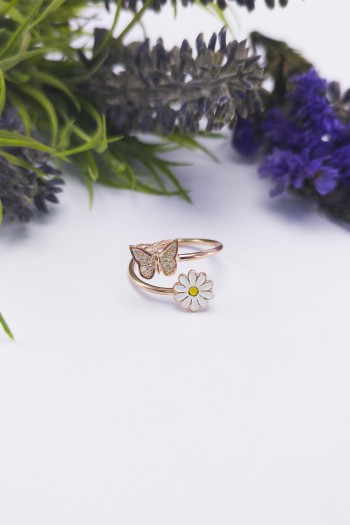 Paptya Kelebek Rose Zirkon Gümüş Yüzük