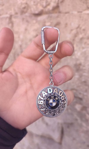 Plakalı BMW Amblemli Gümüş Anahtarlık