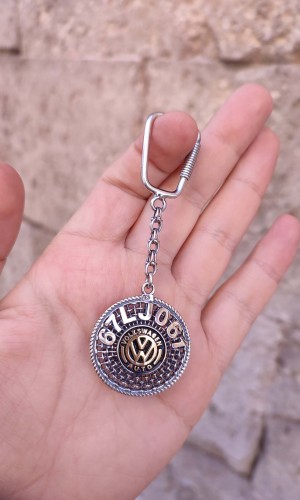Plakalı Volkswagen Amblemli Gümüş Anahtarlık