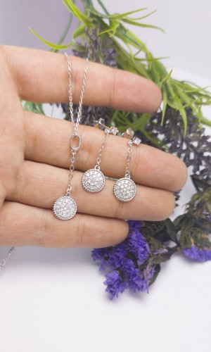 Sallantılı Elmas Möntür Gümüş Takı Seti