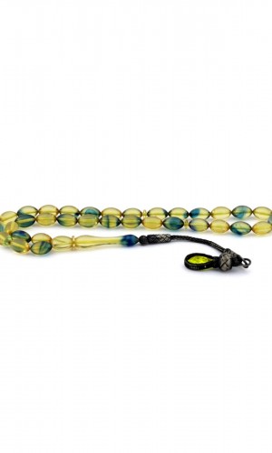 Sarı Mavi Kazaz Püsküllü Ateş Kehribar Tesbih