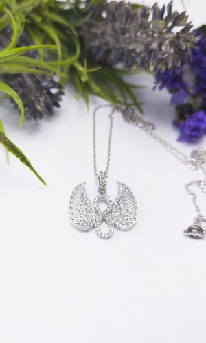 Sonsuzluk Kanat Model Zirkon Gümüş Kolye