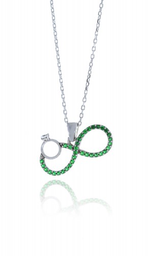 Sonsuzluk Tektaş Model Zümrüt ve Zirkon Taşlı Gümüş Kolye