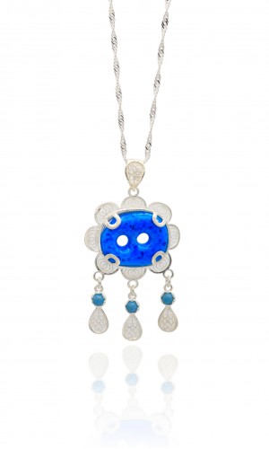 Telkari İşlemeli Midyat Süryani Nazar Boncuğu Bayan Gümüş Kolye