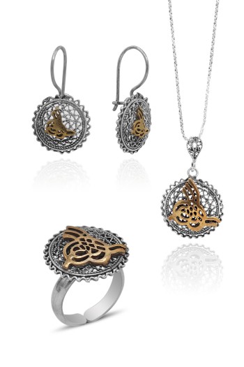 Tuğra Motifli Telkari Gümüş Takı Seti