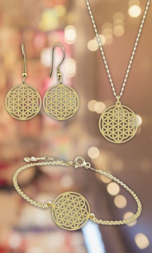 Yaşam Çiçeği Model Altın Kaplama Gümüş Takı Seti