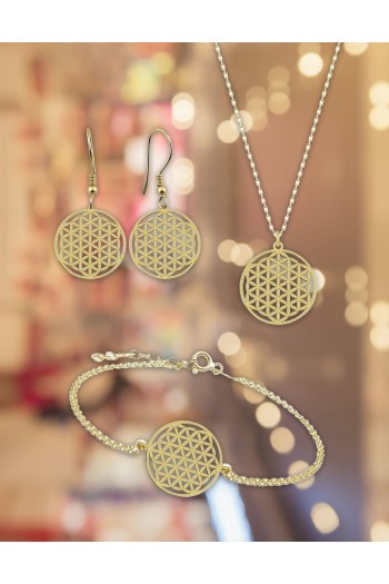 Yaşam Çiçeği Model Altın Kaplama Gümüş Takı Seti