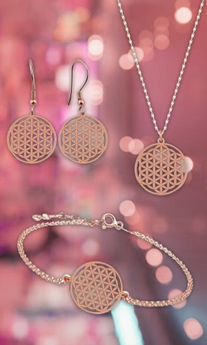 Yaşam Çiçeği Model Rose Kaplama Gümüş Takı Seti