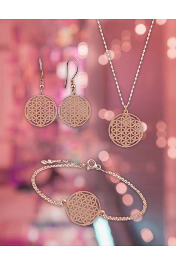 Yaşam Çiçeği Model Rose Kaplama Gümüş Takı Seti