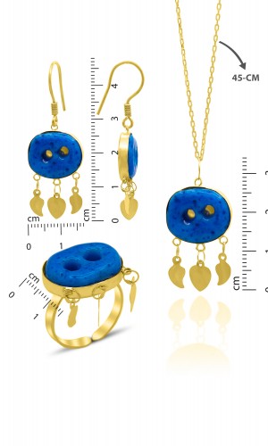 Altın Kaplama Midyat Süryani Nazar Boncuğu Üçlü Gümüş Set