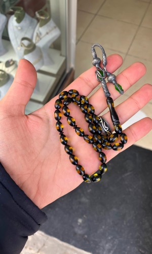 1000 Ayar Kazaziye Püsküllü Sürmeli Toz Kehribar Tesbih