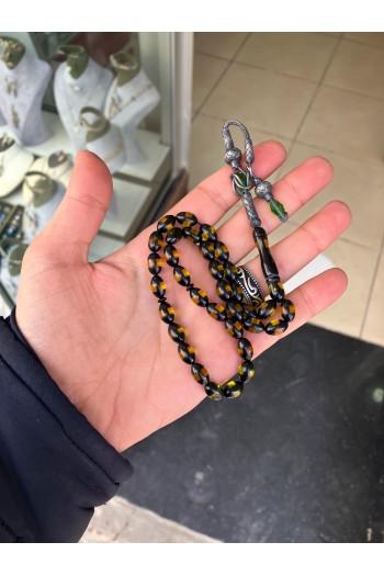 1000 Ayar Kazaziye Püsküllü Sürmeli Toz Kehribar Tesbih