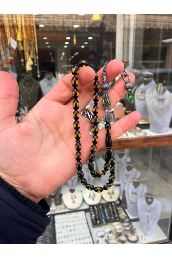 1000 Ayar Kazaziye Püsküllü Sürmeli Toz Kehribar Tesbih