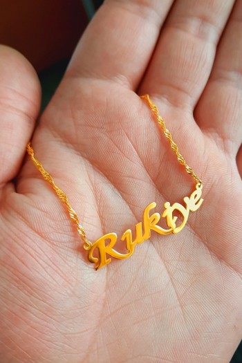 925 Ayar Gümüş 22 Ayar Altın Kaplama İsim Kolye