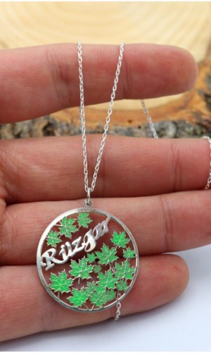  925 Ayar Gümüş Isimli Yapraklı Kolye