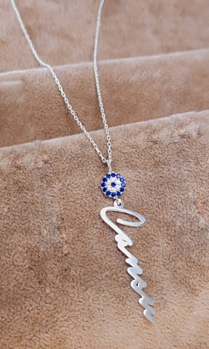 925 Ayar Gümüş Nazar Boncuklu Isim Kolye Zirkon Taşlı  925 Ayar Gümüş Nazar Boncuklu Isim Kolye Zirkon Taşlı