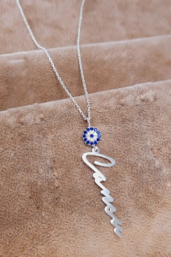 925 Ayar Gümüş Nazar Boncuklu Isim Kolye Zirkon Taşlı 