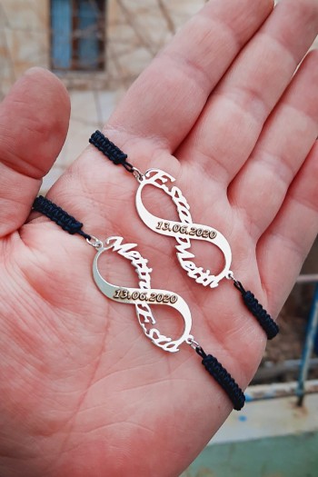 925 Ayar Gümüş Sonsuzluk Isim Ve Tarih Yazılı Ip Işlemeli Bileklik Ayarlanabilir Ölçü