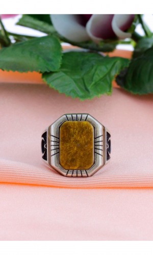 Ayyıldız İşlemeli Kaplangözü Taşlı Erkek Gümüş Yüzük 