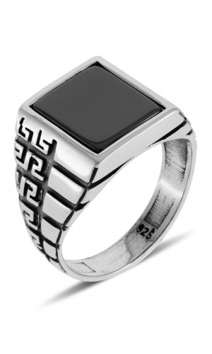 Babil Tasarım Oniks 925 Ayar Erkek Gümüş Yüzük