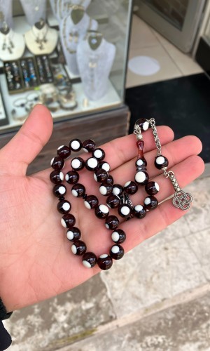 Benekli Kırmızı Beyrut Toz Kehribar Tesbih