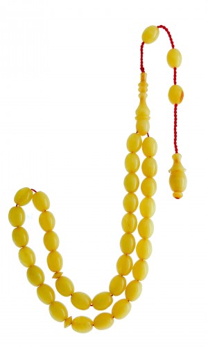 Beyaz Renk Hareli Sistemli Püskül Sıkma Kehribar Tesbih