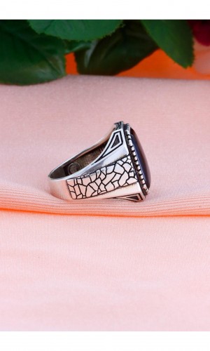 Çöl Çatlağı İşlemeli Oniks Taşlı Erkek Gümüş Yüzük