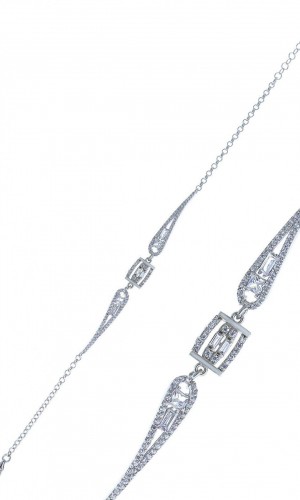 Dikdörtgen Model Baget Zirkon Taşlı Gümüş Bileklik 