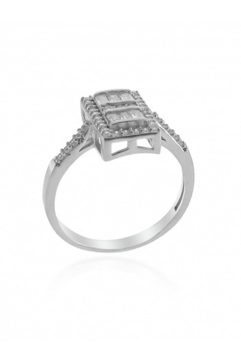 Dikdörtgen Model Baget Zirkon Taşlı Gümüş Yüzük