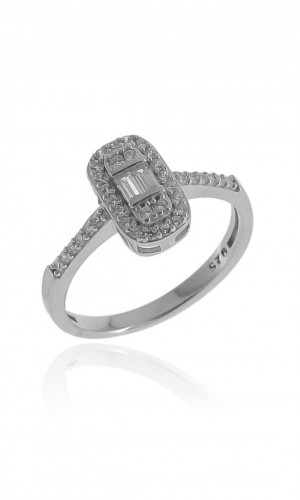 Dikdörtgen Model Baget Zirkon Taşlı Gümüş Yüzük