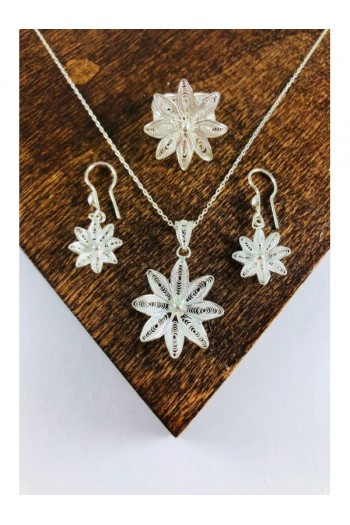 El Işi Çiçek Motifli Telkari Üçlü Set 