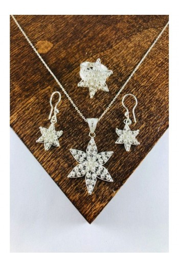 El Işi Çiçek Motifli Telkari Üçlü Set