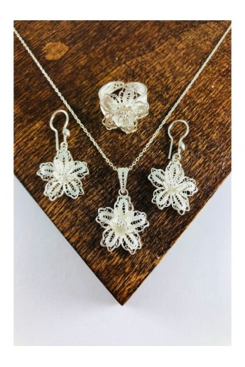 El Işi Çiçek Motifli Telkari Üçlü Set 