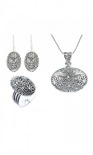 El Işi Oval Motifli Telkari Üçlü Set El Işi Oval Motifli Telkari Üçlü Set