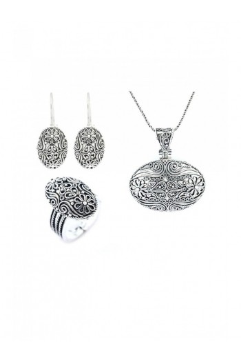 El Işi Oval Motifli Telkari Üçlü Set
