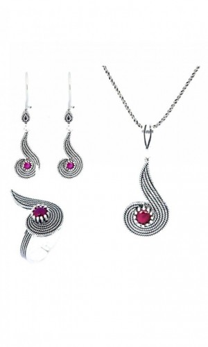 El Işi Yakut Taşlı Telkari Üçlü Set