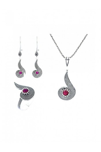 El Işi Yakut Taşlı Telkari Üçlü Set