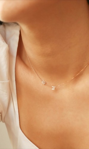 Extra Zarif iki Harfli Rose Kaplama İsimli Gümüş Kolye